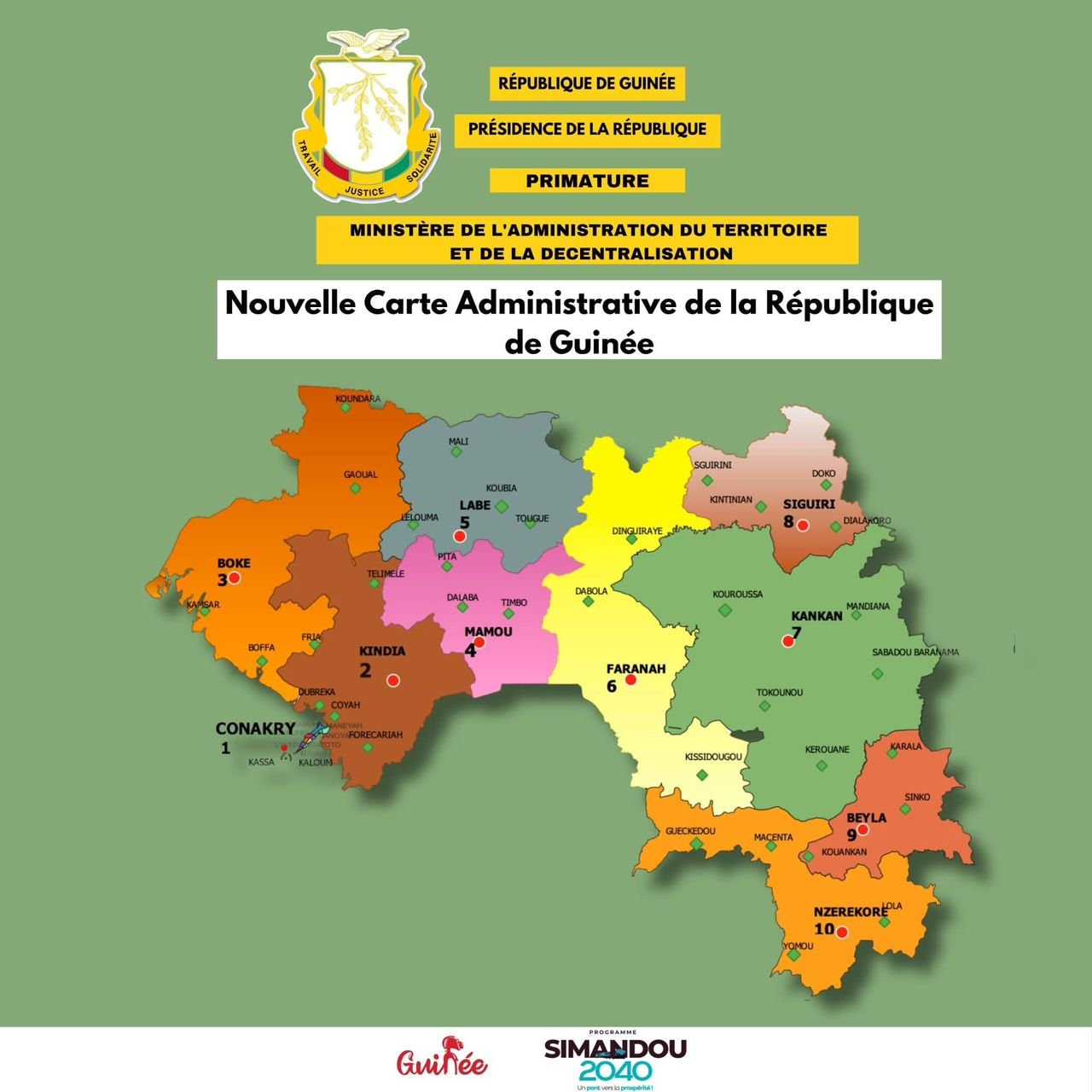 Carte administrative de la République de Guinée