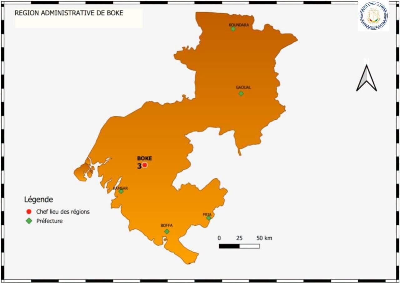 Carte de la région administrative de Boké