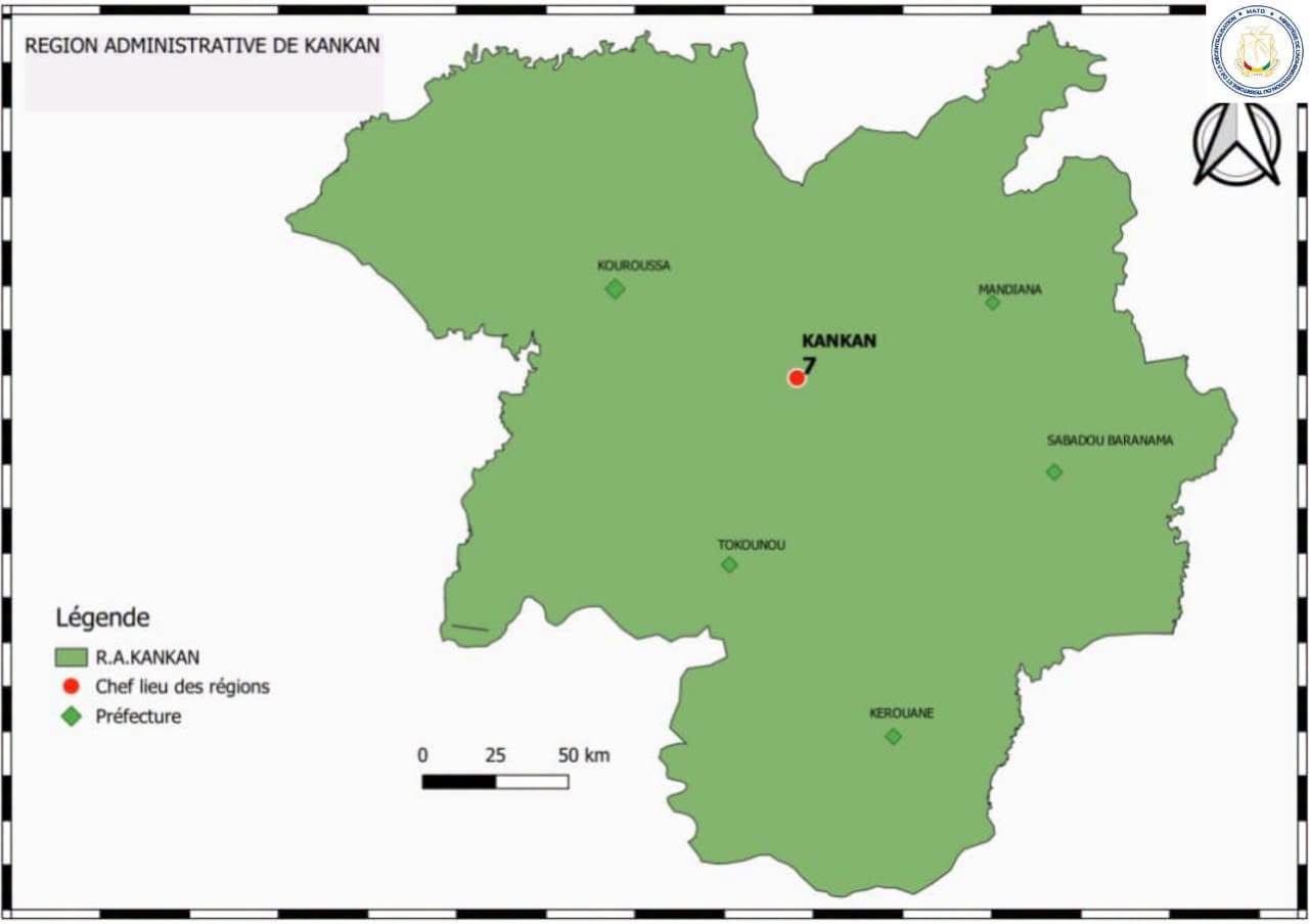 Carte de la région administrative de Kankan