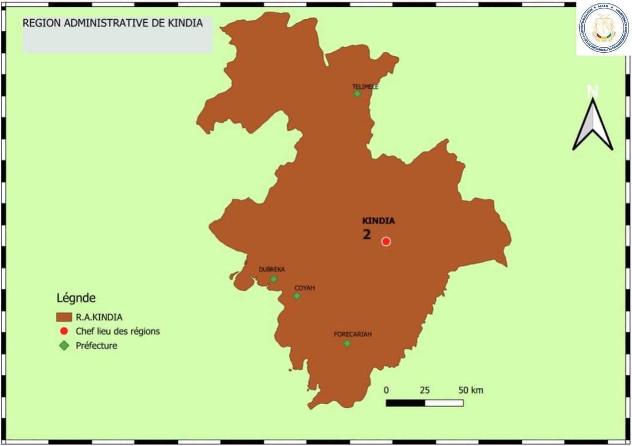 Carte de la région administrative de Kindia