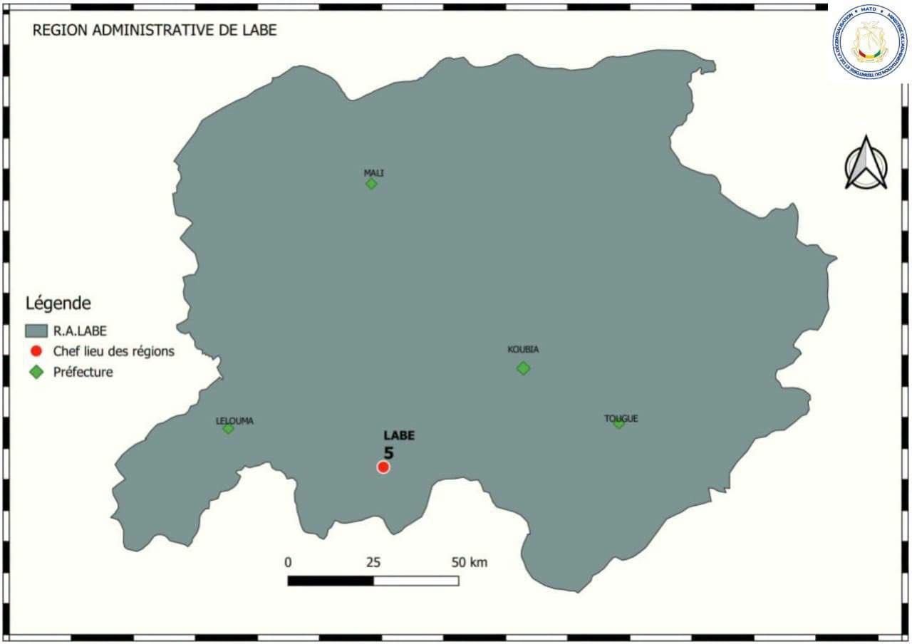 Carte de la région administrative de Labé