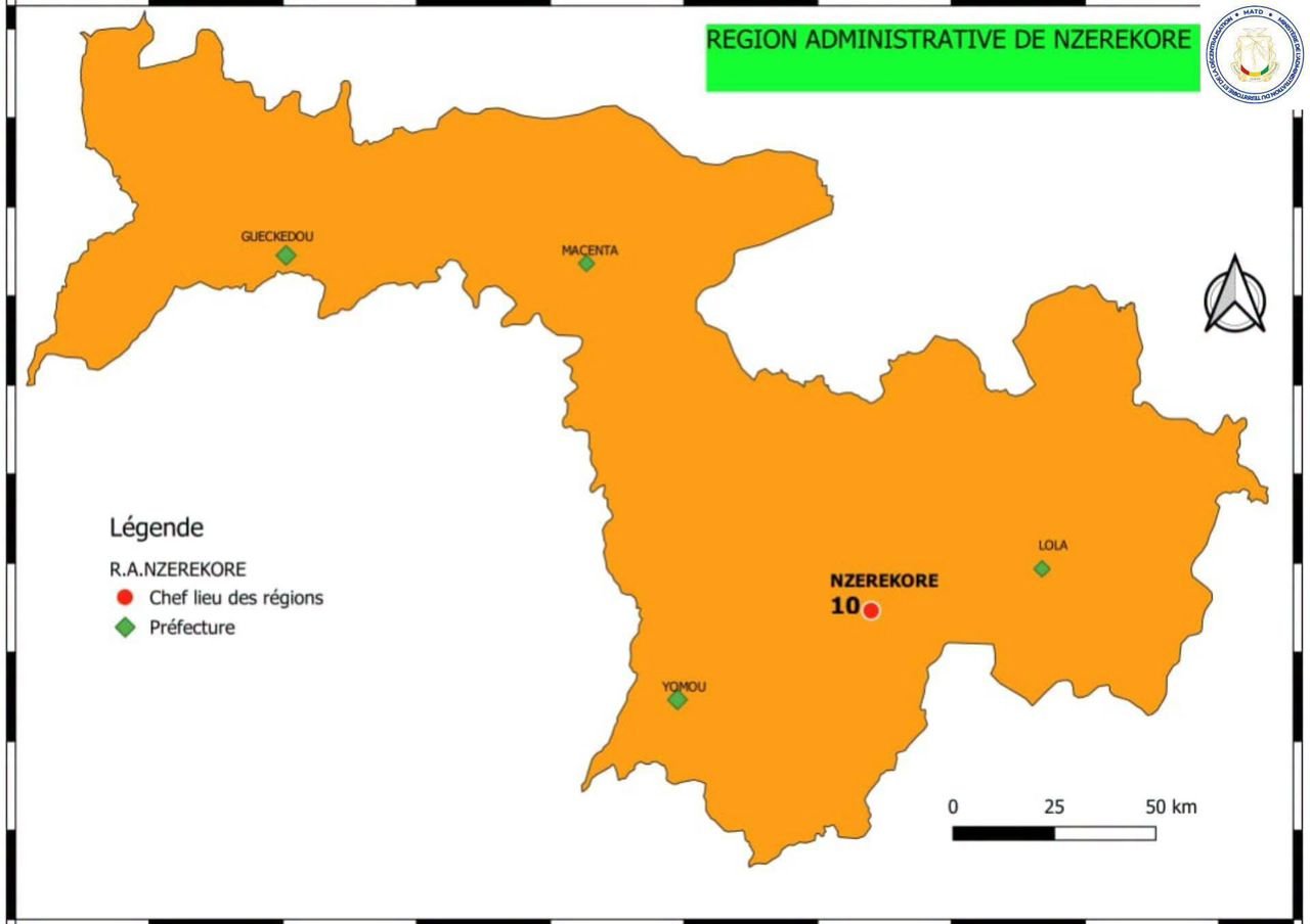 Carte de la région administrative de N'Zérékoré